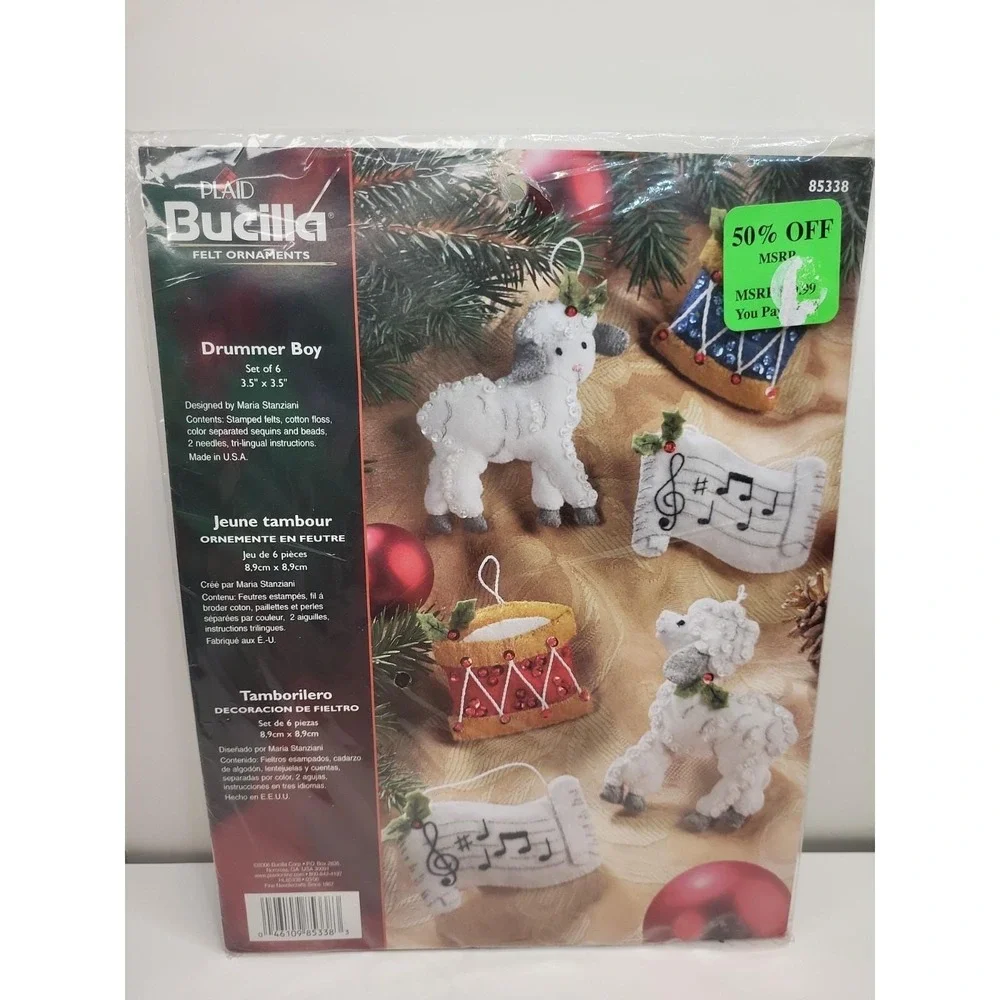 New Bucilla 85338 Drummer Boy Felt Ornament Set Drums Lambs Music - New Rare Kit